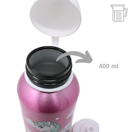 damaloo Girls' Unicorn Drinking Bottle, 400 ml, Made of Aluminium, Children's Bottle, Leak-proof & BPA-Free, Water Bottle for Nursery, Primary School, School & Sports from 4 Years, Metal Children's