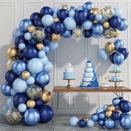 Kit arco palloncino blu, 133 pezzi, ghirlanda palloncino compleanno con palloncino blu, oro e coriandoli, decorazione per compleanno, battesimo, matrimonio