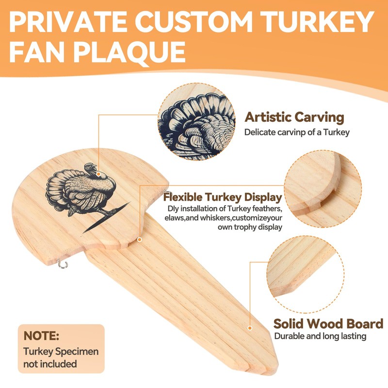 2 Pack Turkey Fan Mount Kit Wooden Wall Mounted Turkey