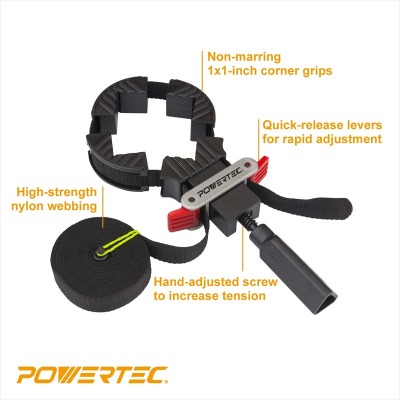 POWERTEC Strap Clamps for Woodworking – Quick Release Band Clamps,