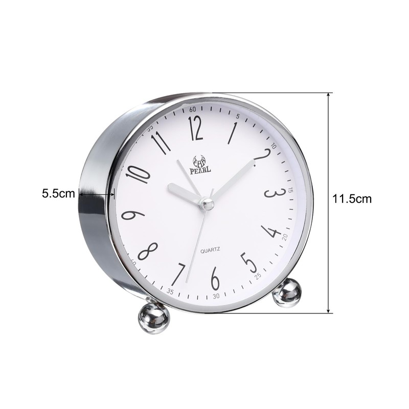 sourcing map Metal Quartz Alarm Clock, Silver-crusted White Surface Alarm