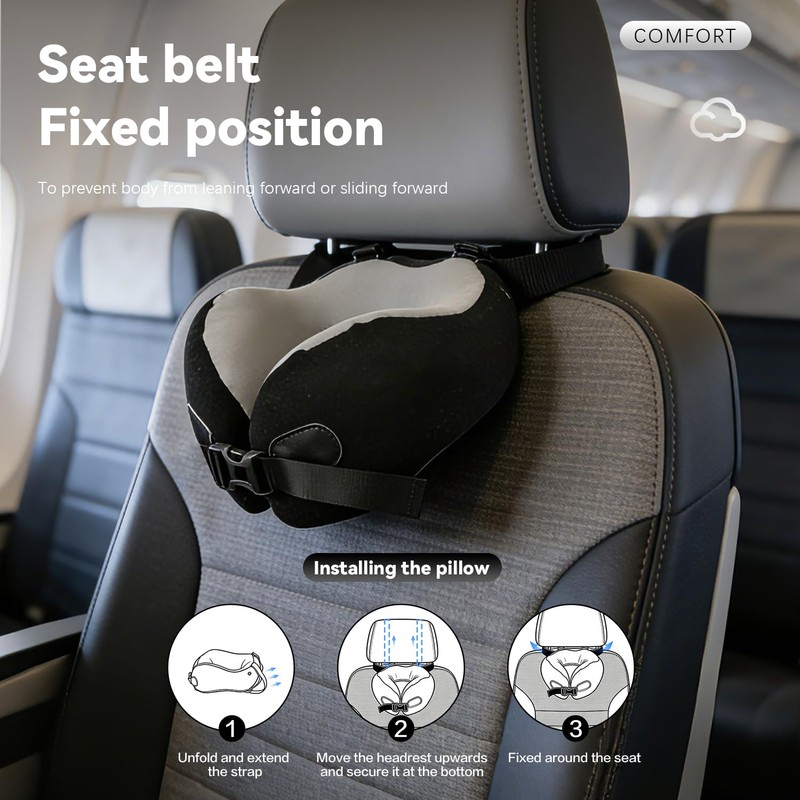 MTGKY Airplane Pillow for Long Flight,Head Strap Combo with 3D