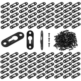 AUEAR, 100 Pack Black Metal Single Keyhole Hangers Picture Hanger Fasteners Plate Hanging Bracket Hardware with Mount Screw for Mirror Frame