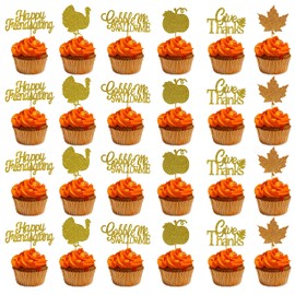 Happy Thanksgiving Cupcake Toppers, Thanksgiving Day Turkey Cupcake Toppers, Gobble me Swallow me Cupcake Toppers Decorations, Give Thanks Cupcake Toppers, Thanksgiving Party Decorations - 30Pcs