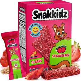 Snakkidz Organic Chewy Granola Bar, Allergen Free, Made with Avocado Oil, Low Sugar (15 Bars, Strawberry)