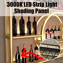 Metal Wine Rack Wall Mounted with LED Light, 3-Tier Bar Liquor Shelf with Wine Glass Holder, Modern Large Capacity Liquor Bottle Display Storage Shelf for Home Bar, Dining Room(Gold, 100 * 80 * 15)