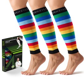 NEWZILL Calf Compression Sleeve for Men & Women | Footless Compression Socks for Shin Splint Relief, Varicose Veins | Leg Sleeve for Running, Travel, Nursing, Work, Fitness (Rainbow 3Pairs S/M)