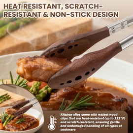 Wooden Tongs for Cooking - 9" & 12 Inch Nonstick Natural Walnut Wood Tongs