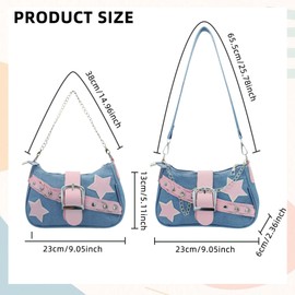 AfitLulu Women's Denim Shoulder Bag with Hand Chain and Removable Shoulder Strap, Half Moon Bag, Women's Y2K Bag, Fashionable Handbag, Women's Small with Zip, black