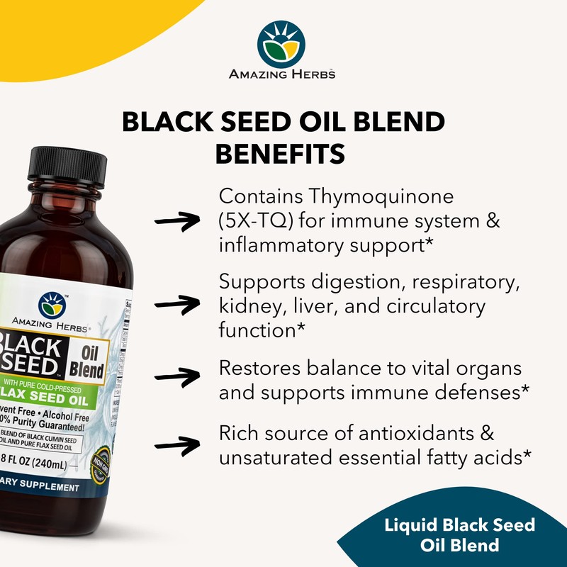 Amazing Herbs Cold-Pressed Black Seed and Flax Seed Oil Blend