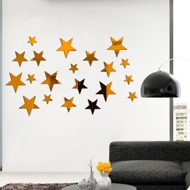 20PCS Gold Star Mirror Wall Decals Sticker,3D Acrylic Star Setting Sticker for Kids Boy Girls Baby Room Decoration Good Night Nursery Wall Decor Home House Bedroom Design ﻿