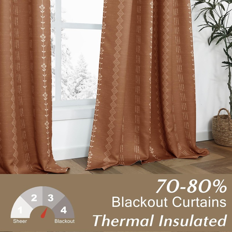 90 Inch Long Moody Boho Blackout Curtains, Terra Cotta Floral