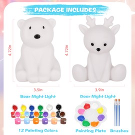 HOUDI Paint Your Own Bear and Deer Lamp Craft Kits, Arts and Crafts for Kids Ages 6-8 Girls,Crafts for Girls 8-12,Teen Girl Gifts, Birthday Gifts for Boys Girls, Toys for Ages 3 4 5 6 7 8+