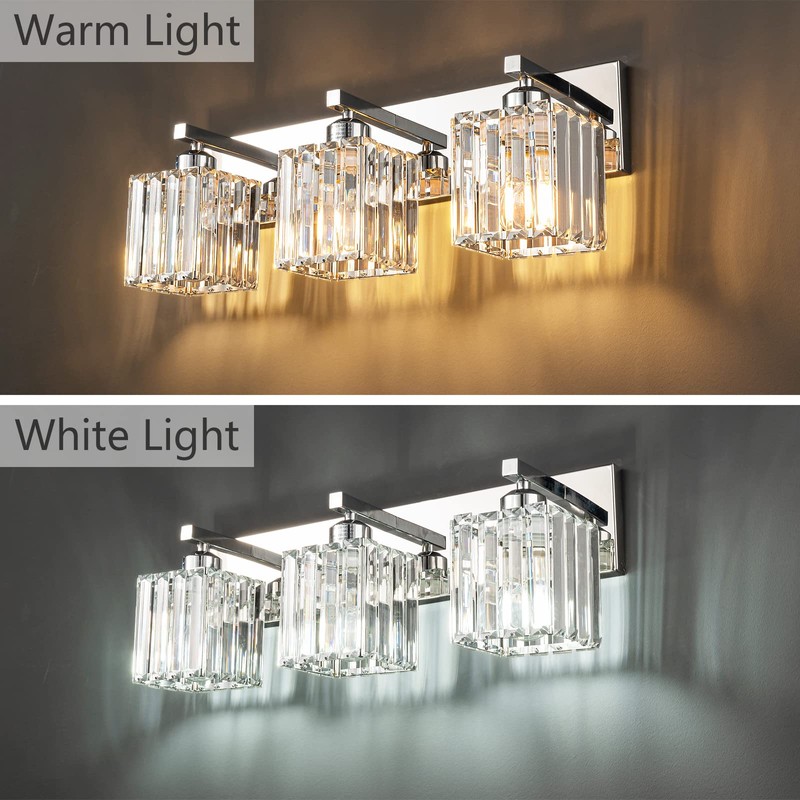 FDPBY Modern Bathroom Vanity Light 3-Lights Chrome Crystal Bathroom Wall