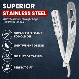 Navajas de afeitar para hombre con 20 hojas de afeitar de filo recto y estuche. Navajas de afeitar para hombre. Navajas para barbero. Navajas de afeitar para hombre. Navaja de afeitar para barb