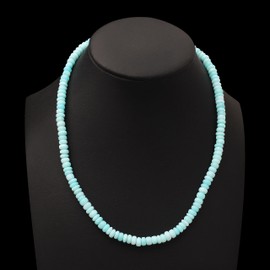 Peruvian Blue Opal Beaded Necklace, 6-6.5 mm Smooth Rondelle Beads, Opal Bead Jewelry, Gold Plated Spring Ring Clasp Necklace, Father's Day Gifts Idea by A&M Gems