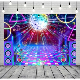 Disco Backdrop for Retro 70s 80s 90s Glow Dance Party Decorations, 9x6ft