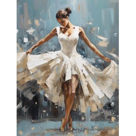 KAYEIUU White Dress Ballerina Dancing 5D Diamond Paint for Adults Full Drill Round Diamond Art Painting by Number Kits for Beginners Gems Cross Stitch for Wall Decor 12x16in