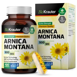 BIO KRAUTER® Arnica Montana for Bruising and Swelling - Vegan & Pure Arnica Supplement in Capsules 500 mg per Serving 100 Caps - Used for Daily Wellness - No Fillers, Non-GMO - 100 Days of Supply