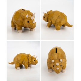 Animal Dinosaur Triceratops Wood Grain Polyresin Suora Money Box