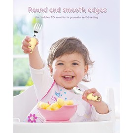 Toddler Utensils Baby Fork and Spoon Set with Case Food Grade 18/10 Stainless Steel Kids Silverware for Self Feeding Travel Flatware with Cute Handle, 12 Months+ (2 pack, Bear&Rabbit)