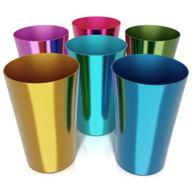 Retro Aluminum Cups 15 oz Set of 6 - Vaentines Day Metal Tumblers for Cold and Drinks, Festive Color-Finished Metal Cups for Drinking, Stackable and Dishwasher-Safe, for Home, Patio & Holiday Parties