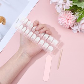 NICENEEDED Cured Gel Nail Strips UV Light Gel Nail Stickers Salon Quality Long Lasting Charms Crafts for Home Nails DIY (White Pink)