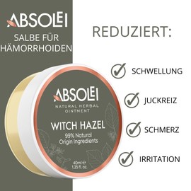 Absolei Haemorrhoids Ointment, Natural Witch Hazel Ointment to Soothe The Pain, Swelling and Itching, 40 ml