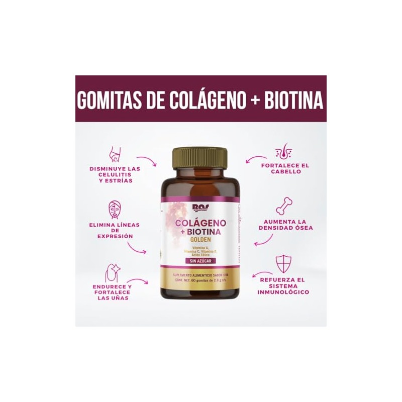 Bas Internacional Colágeno Biotina Golden Piezas Gomitas Sabor Uva Vitaminas