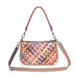 KUAJING Multicolored Leather Shoulder Genuine Argyle Crossbody Bags for Women Patchwork Colorful Spliced Satchel Handbags(colour1