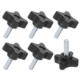 M METERXITY 6-Pack Star Clamping Knobs, M6x20mm Male Thread Hand Tightening Screw for Machinery/Electronic/Furniture/Umbrella Base, Machine Handle Replacement [32mm, Black]