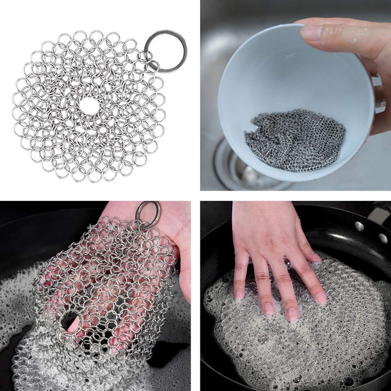 Cast Iron Cleaner kit, Wood Scrub Cleaning Brush, Stainless Steel