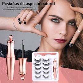 Pestañas Postizas Kit Completo, Pestanas Postizas Magnéticas Naturales 5 Pares, con Delineador Magnético y Pinzas, Extensiones de Pestanas 3D Iman, Re