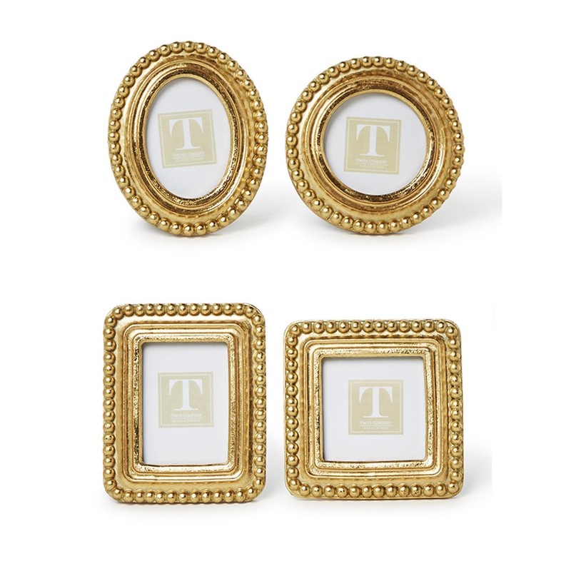 Two's Company Beaded Texture Gold Photo Frames, Resin, Set of