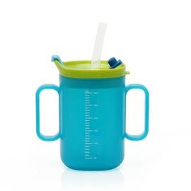 Tutamaz Sippy Cup Seniors, 300 ml 2-Handle Cup with Drinking Trick with Sippy Attachment, Leak-Proof Cup for Elderly People, Adults, Sippy Cup for Feeding and Drinking Aid, Blue