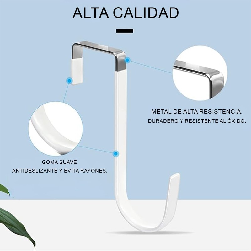 Gancho para Puerta Timotech Set de 4 Percheros Metálicos Blancos