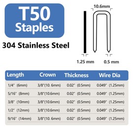 SITLDY 9/16 inch Length 1340-Count Heavy Duty T50 304 Stainless Steel Staples, A11 20 Gauge for Pneumatic, Electric Stapler