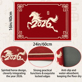 Chinese New Year Decorations 2026, 15.7x23.6In Year of The Horse New Year Door Mat Outdoor Doormats Indoor Door Mat for Living Room Kitchen Cushion Entryway Doorway Entrance Front Door Bathroom Door