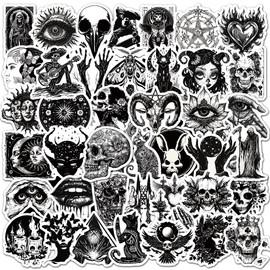 100Pcs Gothic Stickers Pack, Black and White Skull Stickers for Water Bottle Laptop Luggage Skateboard Planner Scrapbooking, Waterproof Vinyl Horror Decals for Teens Adults