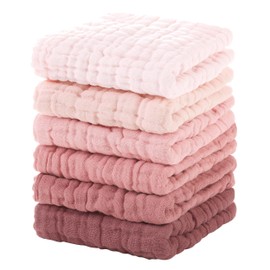 Unnivoll Unnivoll Muslin Baby Washcloths 6 Pack, 100% Cotton Burp Cloths Baby, Large 12''X12'' Baby Wash Cloths Absorbent and Soft for Newborn Infants Kids Boys Girls Pink