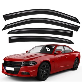 Lightronic Extra Durable Outside-Mount Auto Vent Window Visor, Fits 2011-2023 Dodge Charger, UV Protection Rain Guard, Original Wind Deflector, No-Drill Easy Install, Dark Smoke, 4-Pcs