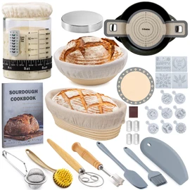 Friheten Sourdough Starter Kit,Sourdough Bread Baking Supplies,40oz Sourdough Starter Jar,Banneton Bread Proofing Basket Set with 9" Round & 10" Oval,Sourdough Bread Baking Tools,Silicone Bread Sling