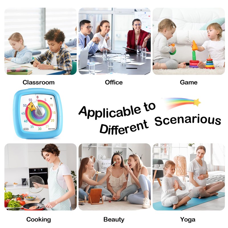 Secura 60-Minute Visual Timer, Silent Study Timer for Kids and