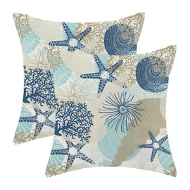 CXMEIFLY Coastal Pillow Covers 16x16 Inch Set of 2 Starfish Ocean Themed Beach Decor Throw Pillows Turquoise Navy Blue Beachy Nautical Summer Outdoor Decorative Cushion Cases for Couch Decorations