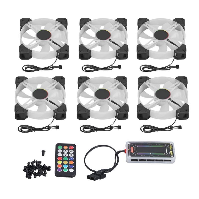 6pcs Computer Case Fan 120mm Ultra Quiet Adjustable Color RGB