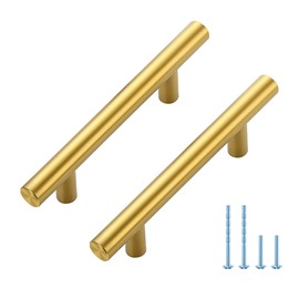 20 Pack Cabinet Handles with 3 Inch (76mm) Hole Center Brushed Brass Cabinet Pulls Stainless Steel Drawer Pulls, Kitchen Knobs for Dresser Drawer, 5 Inch Overall Length