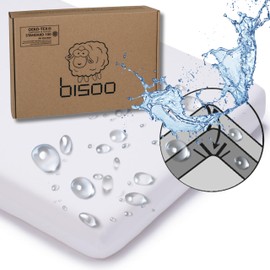 Bisoo Fitted Sheet 60 x 120 cm Baby Mattress Protector 60 x 120 cm Baby Waterproof (Top + Corners) Bed Sheet for Baby Cot 100% Cotton Jersey Oeko-Tex Waterproof Fitted Sheet 120 x 60 1 Piece Grey