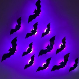 Halloween Decorations 3D Murciélagos Iluminados, Pegatinas Varios Tamaños, Decoraciones Para Ventanas, Fiestas, Dormitorios, Interiores Y Exteriores Del Hogar (Bats-12PCS)
