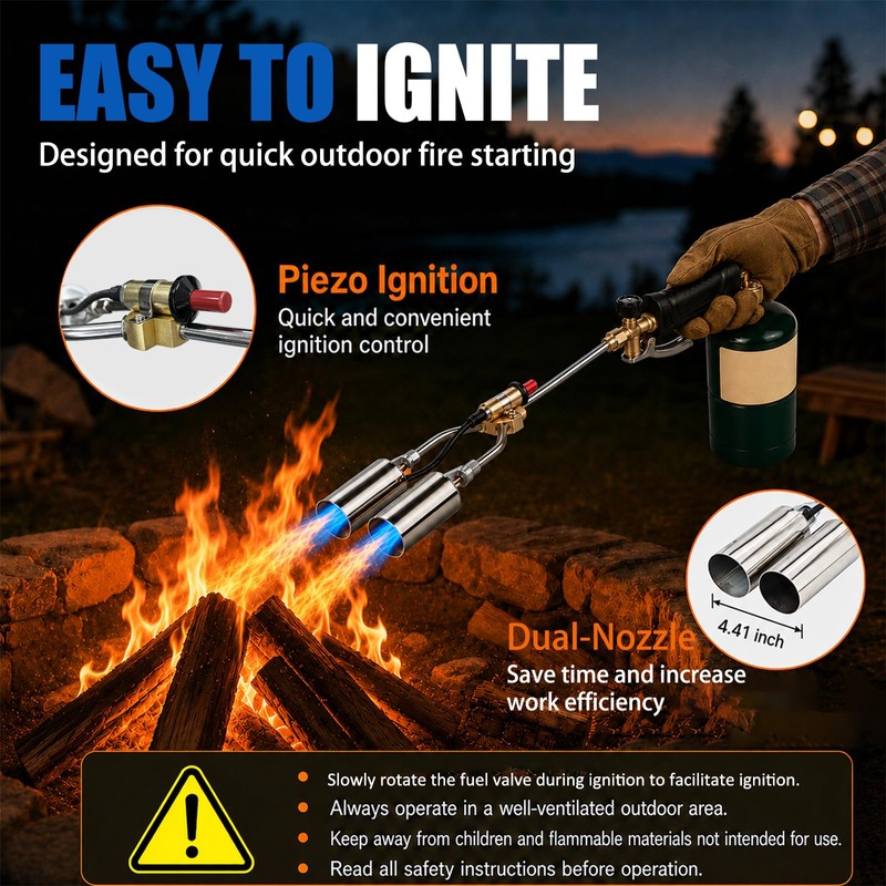 Brightpik Dual-Nozzle Propane Weed Torch, Weed Burner with 11.5 FT