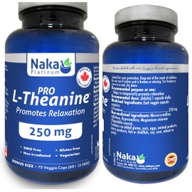 NAKA Naka Platinum PRO L-Theanine 250 mg Promotes Relaxation BONUS SIZE 75 Veggie Caps (60+15 FREE)